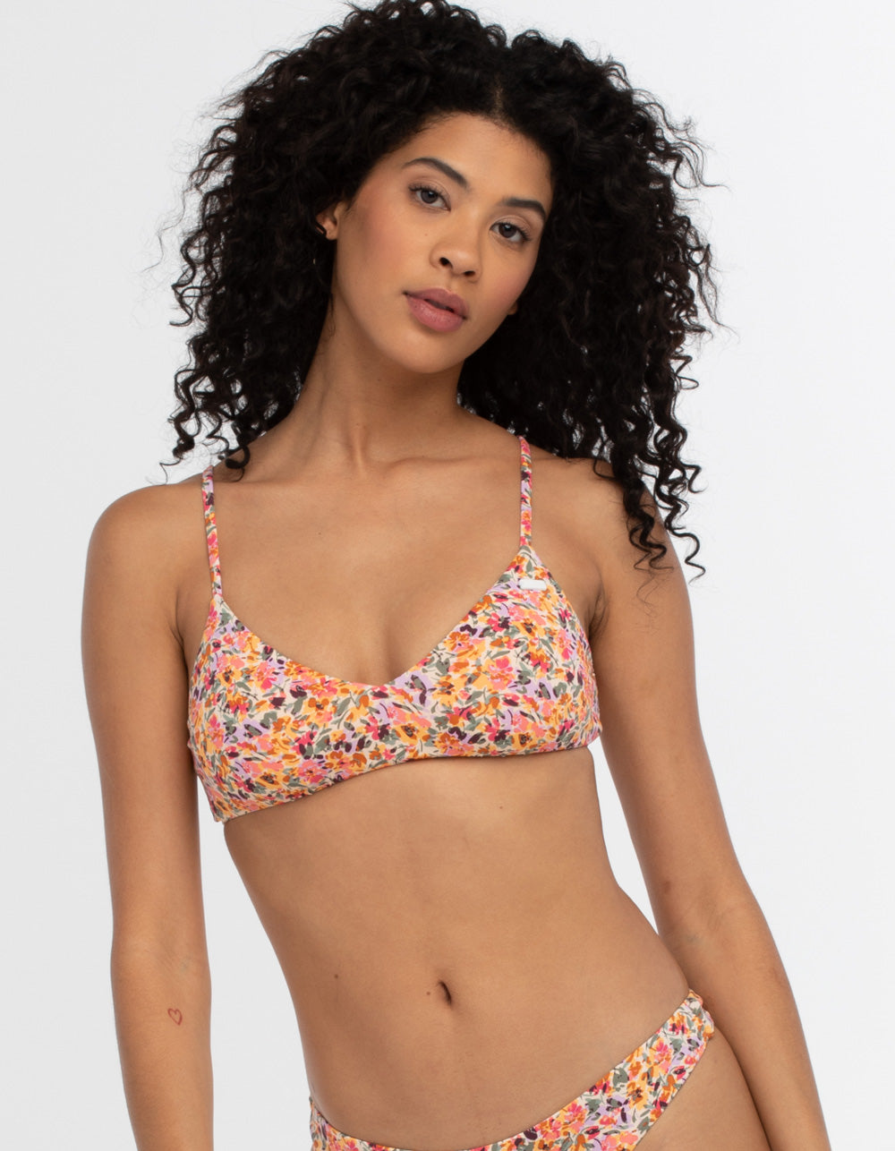 Roxy PASTEL ROSE SWEPT up FLORAL Juniors  Beach Classics Bikini Top  US Large - Bellso